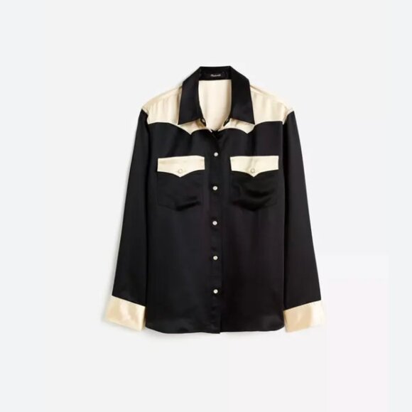 Alexa Chung x Madewell Satin Western Shirt Black/Cream Size XL NWT - Picture 5 of 11
